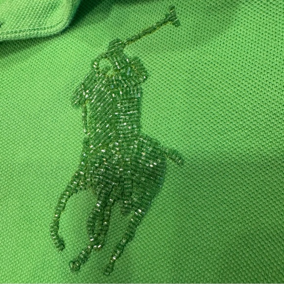 Ralph Lauren Girls Glitter Big Polo Shirt Green Short Sleeves Size Small (7) - Picture 2 of 8